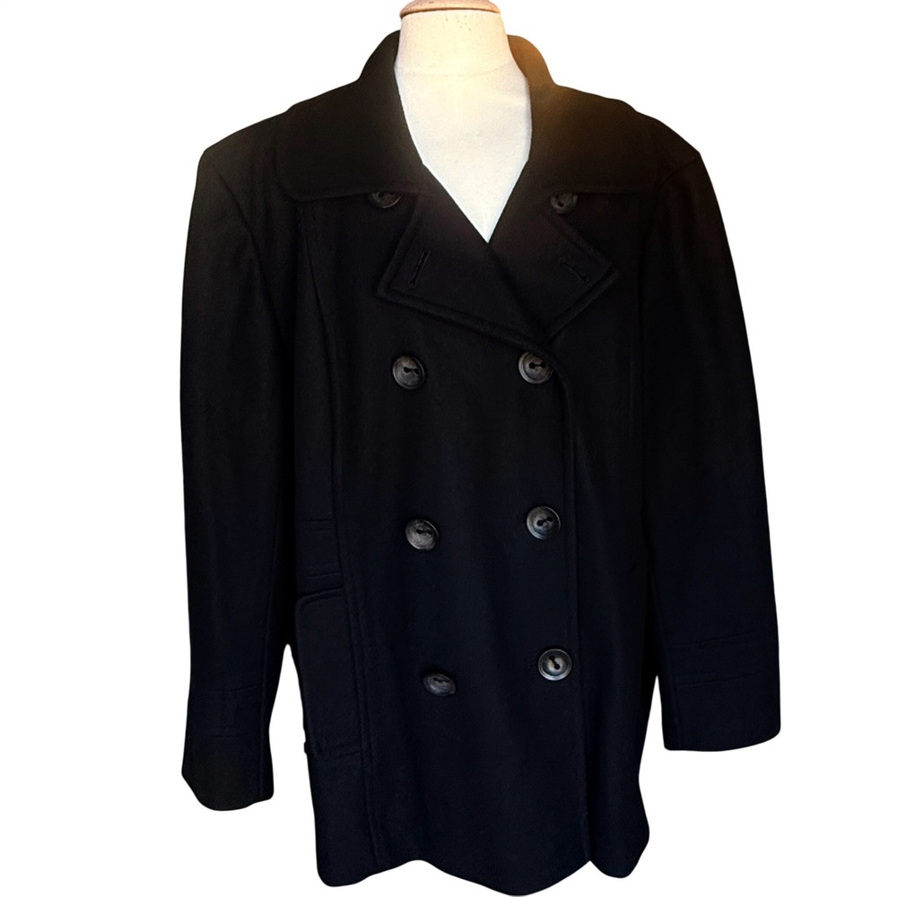 Calvin Klein Mens Black Wool Blend Double Breasted Pea Coat Jacket XXL Preppy
